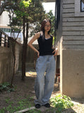 [MADE] Betts Light Washing Back Banding Denim Long Wide Pants