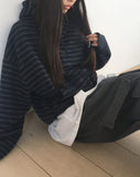 Gien Stripe Button Hooded T-shirt