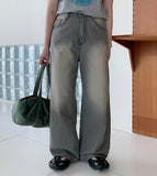 Cotton gray washing denim pants