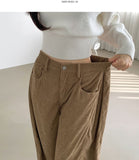 Corduroy Folding Pintuck Hem Snap Wide Banding Pants