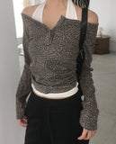 Brick Leopard Hopi Shirring Button T-Shirt