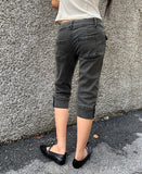 Leon Button Capri Denim Three Quarter Pants