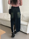 Toku Vintage Washing Cargo Denim Long Skirt