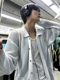 Linen Waffle Two Tone Knit Cardigan