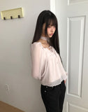 [Muffler Set] Hassen Ribbon Halterneck Puff Blouse Set