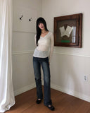 Toohi Cubic Ribbed V-Neck See-Through Long Sleeve T-Shirt