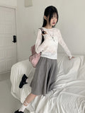Pezzle See-Through Paisley Incision Split Cropped Long Sleeve T-Shirt