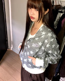 Newzing Star Color Matching Crop Long Sleeve Hood Zip-Up