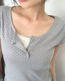Shud Dot Snap Button Short Sleeve T-Shirt