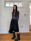 Ruffle see-through shirring drape long sleeve