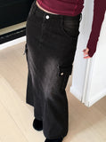 Riader Pocket Cargo Incision Denim Long Skirt