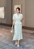 Riven Collar Puff Blouse Jacket (Belt Set)