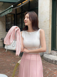 Marine Lip Neck Ribbed Knit Sleeveless