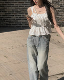 Fearin Shirring Sleeveless Ribbon Blouse