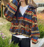 Nordic Fleece Overfit Balloon Pattern String Hood Zip-Up