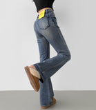 Washing Banding Heated Fabric Brushed Span Bootcut Denim Pants