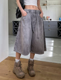 Dyeing Washed Banding Bermuda Denim Pants