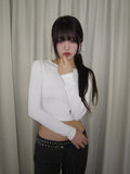 [U-BASIC] Sling U-neck crop long sleeve