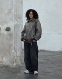 Crack Washing Leather Bomber Jacket