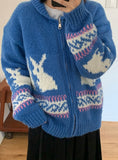 Kike rabbit wool knit zip-up cardigan