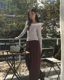 Lasso striped string layered outer brushed color matching off-shoulder T-shirt