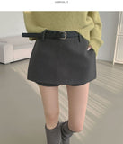 Thick Wool Basic A-Line Belt Set Skirt Pants