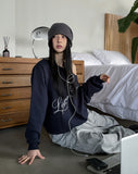 Rainy Lettering Off-Shoulder Sweatshirt