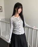 Dabu Lace Button Ribbed Cardigan