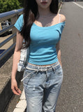 Danley Lip Neck One-Shoulder Raglan Short Sleeve T-Shirt