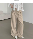 Front Pleated Loose Wide Back Banding Slacks