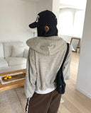 Bima Stripe Pocket Loose Fit Long Sleeve Hooded Zip-Up