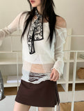 Channing See-Through Flower Embroidery Black Vintage Scarf