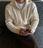 Rope high neck cable zip-up knit