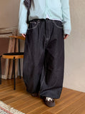 Yanna Non-Fade Wide Black Denim Pants