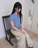 Shukong Check Short Sleeve Blouse