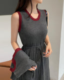 Madeu Color Matching Cardigan Rib Knit One Piece Set