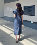 Even Square Neck Shirring Long One Piece