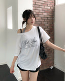 Stars Lettering Unbalance Short Sleeve