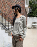 Dir Lettering Print Color Matching Strap Long Sleeve Hood T-Shirt