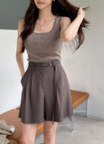 Dinet High-Waist Pintuck Shorts Slacks (Belt Set)