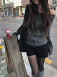 Denp Button Off-Shoulder Loose-Fit Knit