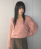 Kepi Wool Cable Fit Off-Shoulder V-Neck Knit