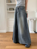 Lazer cut patch maxi denim long skirt