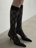 Check sheer knee socks