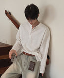Bebro Tweed Henley Neck Long Sleeve Tee