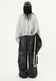 Oil washed back cargo wide banding pants