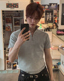 Ziden Half Zip-Up Ribbed Short-Sleeve T-Shirt