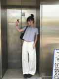 Karen Stripe Short Sleeve Collar Slim Shirt