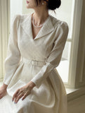 [PREMIUM] Piel Puff Collar Jacquard Long One Piece (Belt Set)