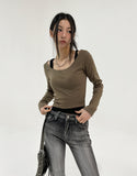 [U-BASIC] Lend off U-neck basic crop long sleeves